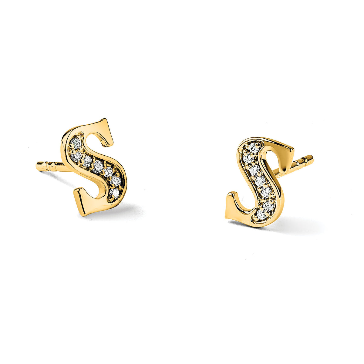 14k Diamond Initial S Earrings-EM4170S-005-YA