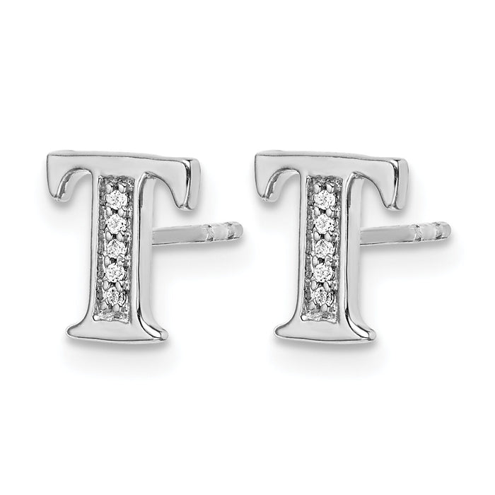 14k White Gold Diamond Initial T Earrings-EM4170T-003-WA