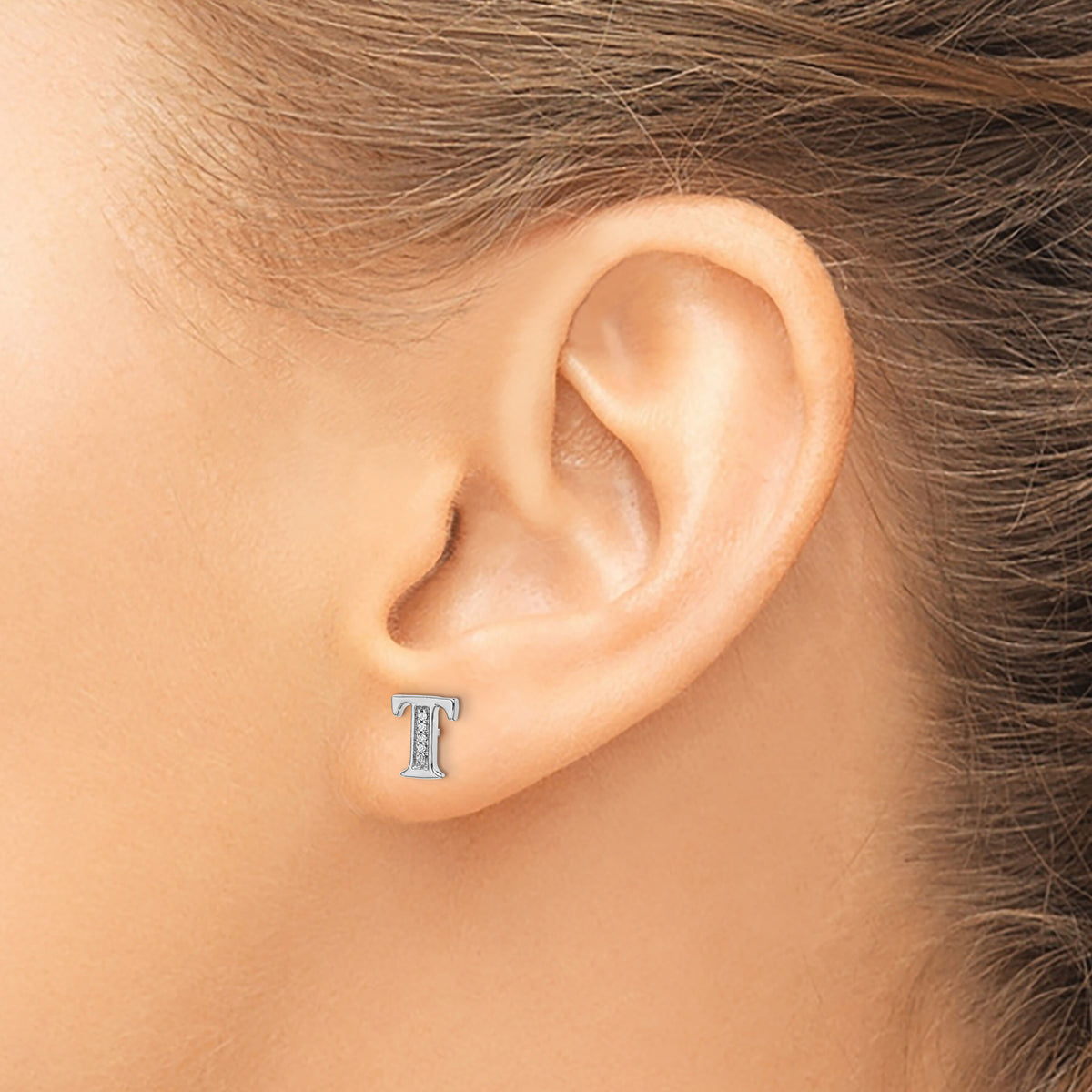 14k White Gold Diamond Initial T Earrings-EM4170T-003-WA
