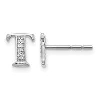 14k White Gold Diamond Initial T Earrings-EM4170T-003-WA