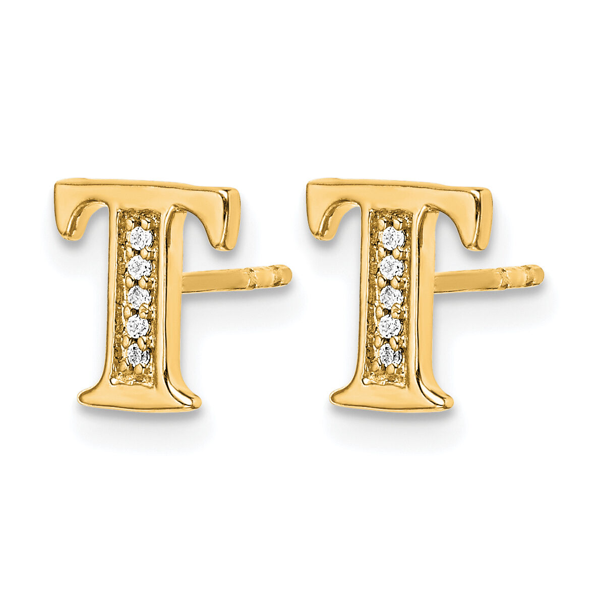 14k Diamond Initial T Earrings-EM4170T-003-YA