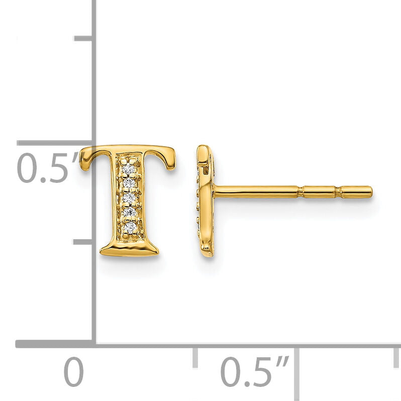 14k Diamond Initial T Earrings-EM4170T-003-YA