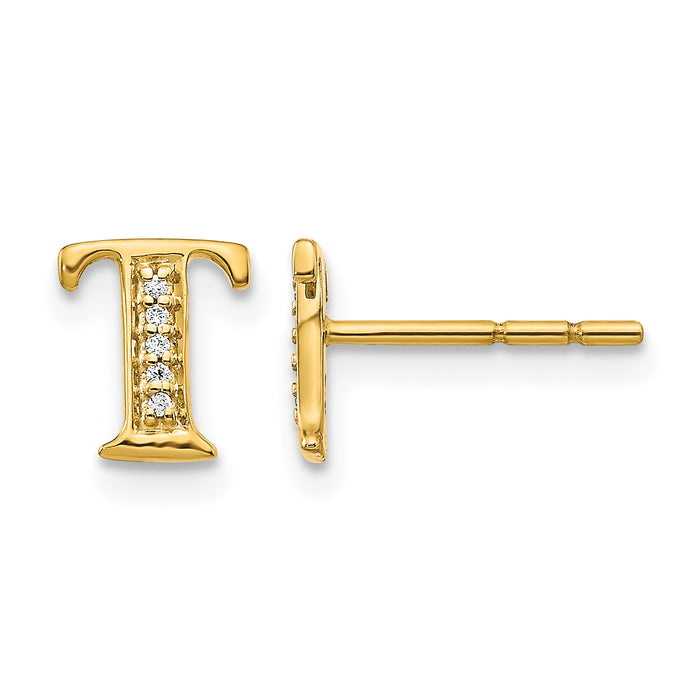 14k Diamond Initial T Earrings-EM4170T-003-YA