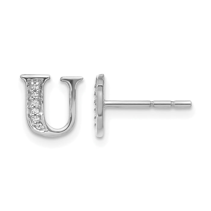14k White Gold Diamond Initial U Earrings-EM4170U-004-WA