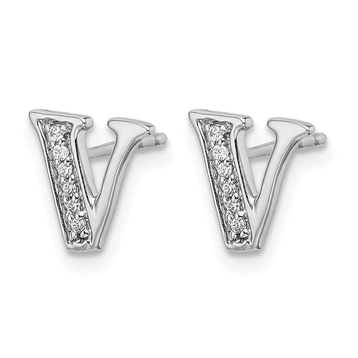14k White Gold Diamond Initial V Earrings-EM4170V-005-WA