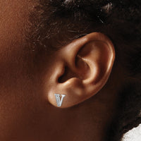 14k White Gold Diamond Initial V Earrings-EM4170V-005-WA