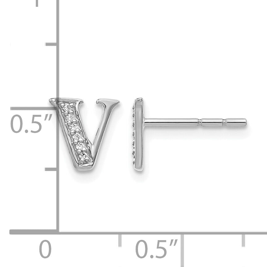 14k White Gold Diamond Initial V Earrings-EM4170V-005-WA