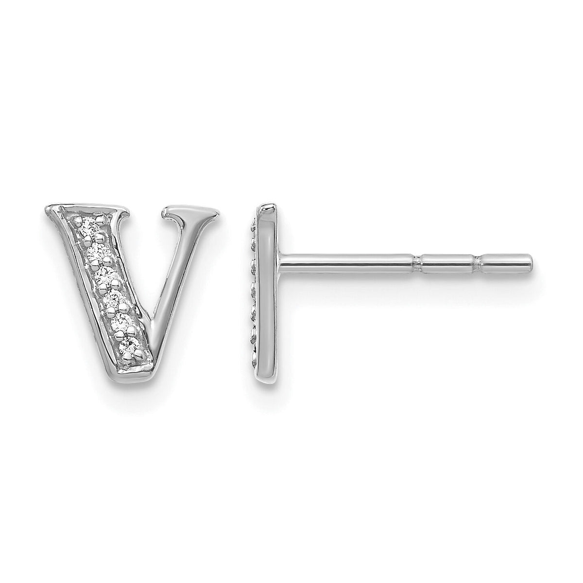 14k White Gold Diamond Initial V Earrings-EM4170V-005-WA