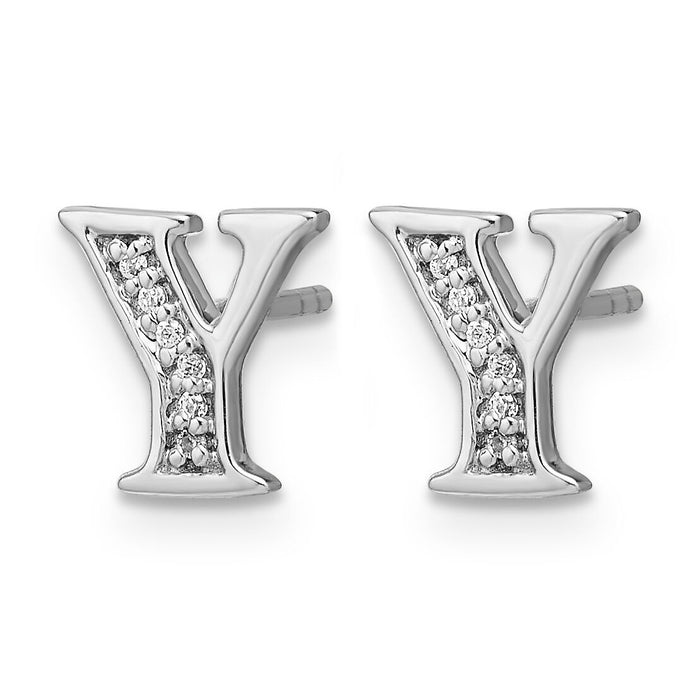 14k White Gold Diamond Initial Y Earrings-EM4170Y-004-WA