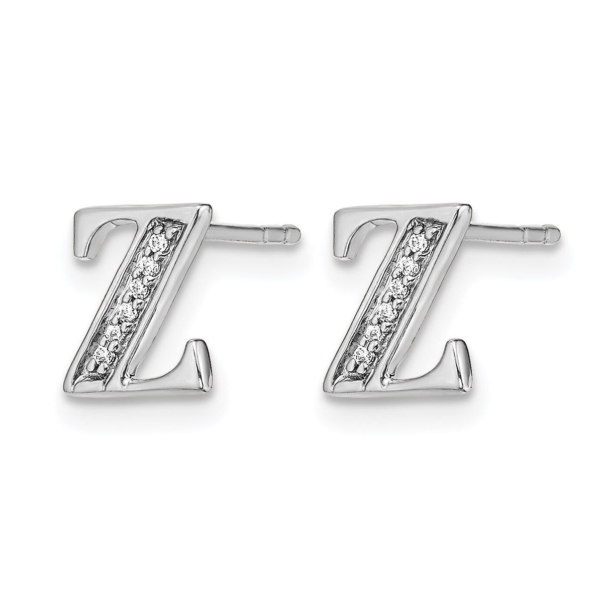 14k White Gold Diamond Initial Z Earrings-EM4170Z-004-WA