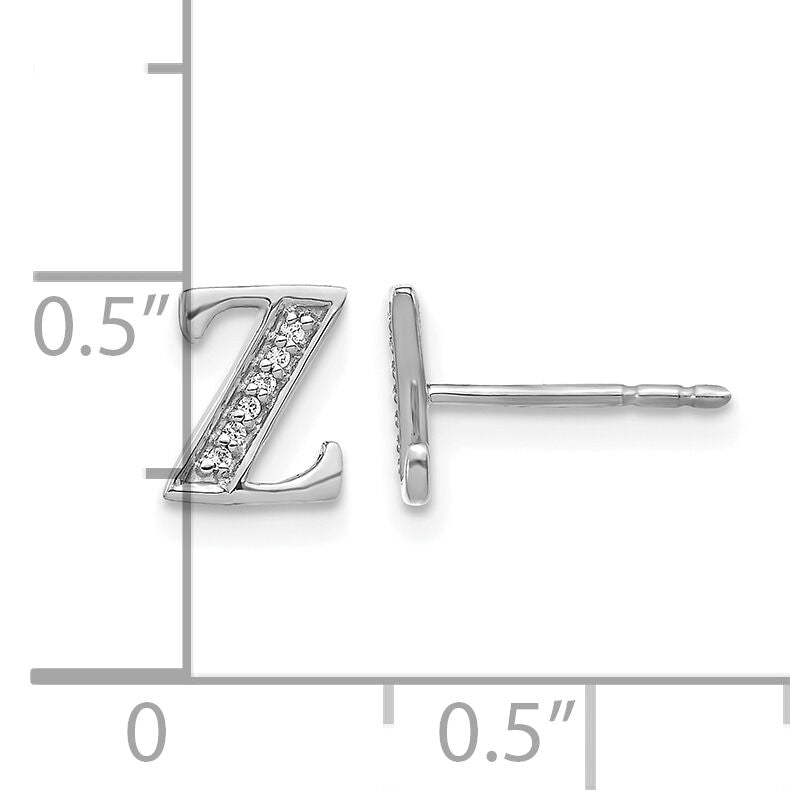 14k White Gold Diamond Initial Z Earrings-EM4170Z-004-WA