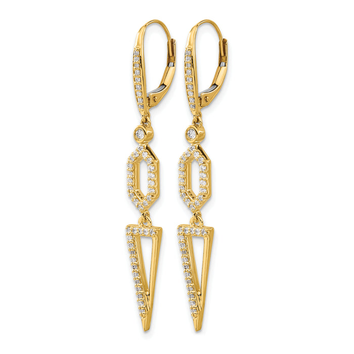 14k Diamond Triangle Leverback Earrings-EM4187-045-YA