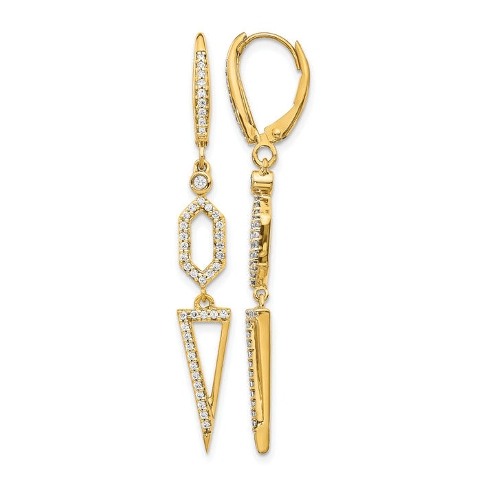 14k Diamond Triangle Leverback Earrings-EM4187-045-YA