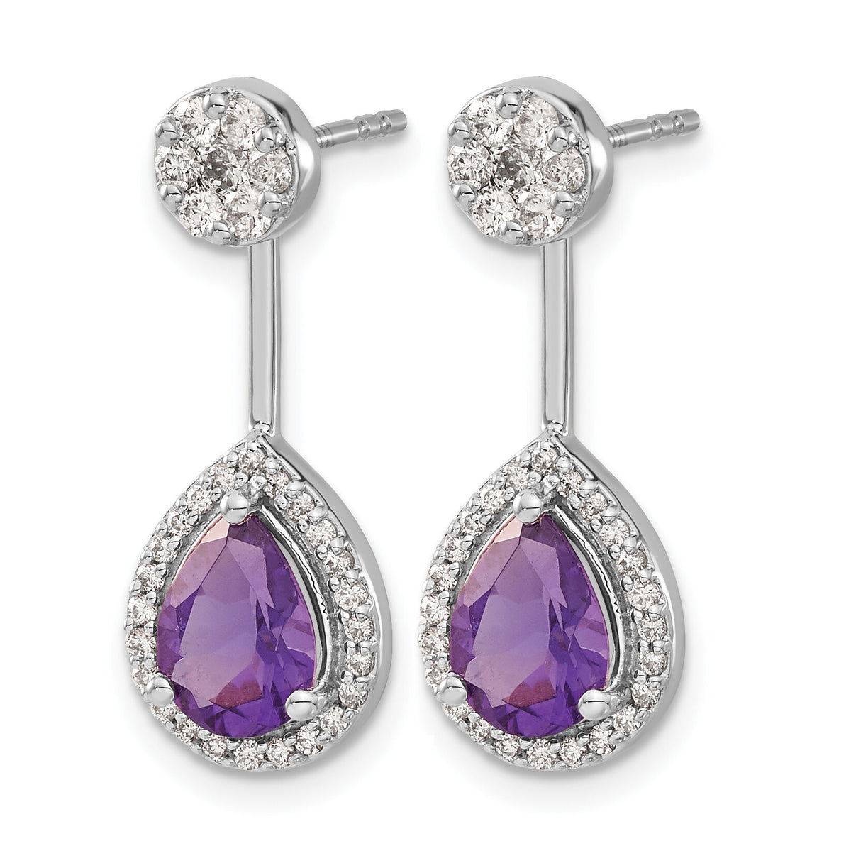 14k White Gold Diamond/Pear Amethyst Front/Back Earrings-EM4199-AM-062-WA
