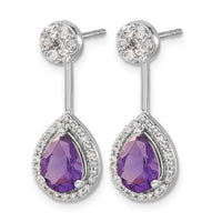 14k White Gold Diamond/Pear Amethyst Front/Back Earrings-EM4199-AM-062-WA