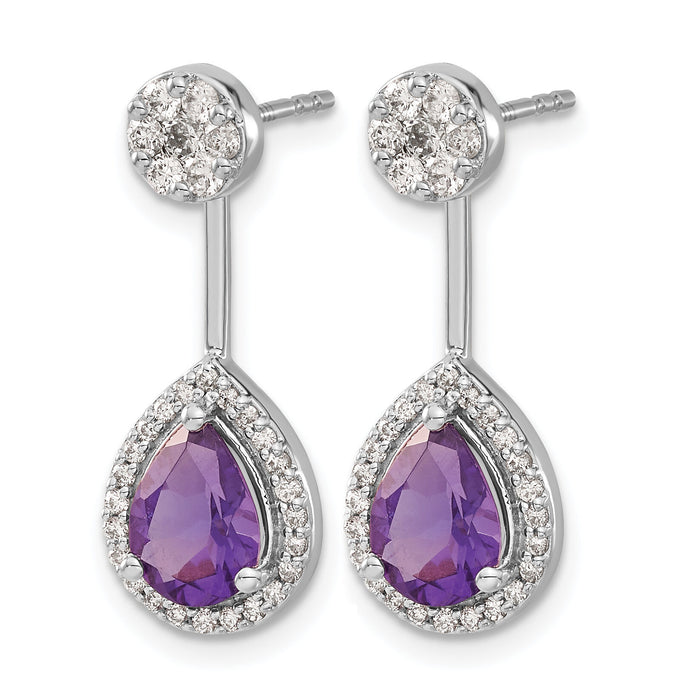 14k White Gold Diamond/Pear Amethyst Front/Back Earrings-EM4199-AM-062-WA