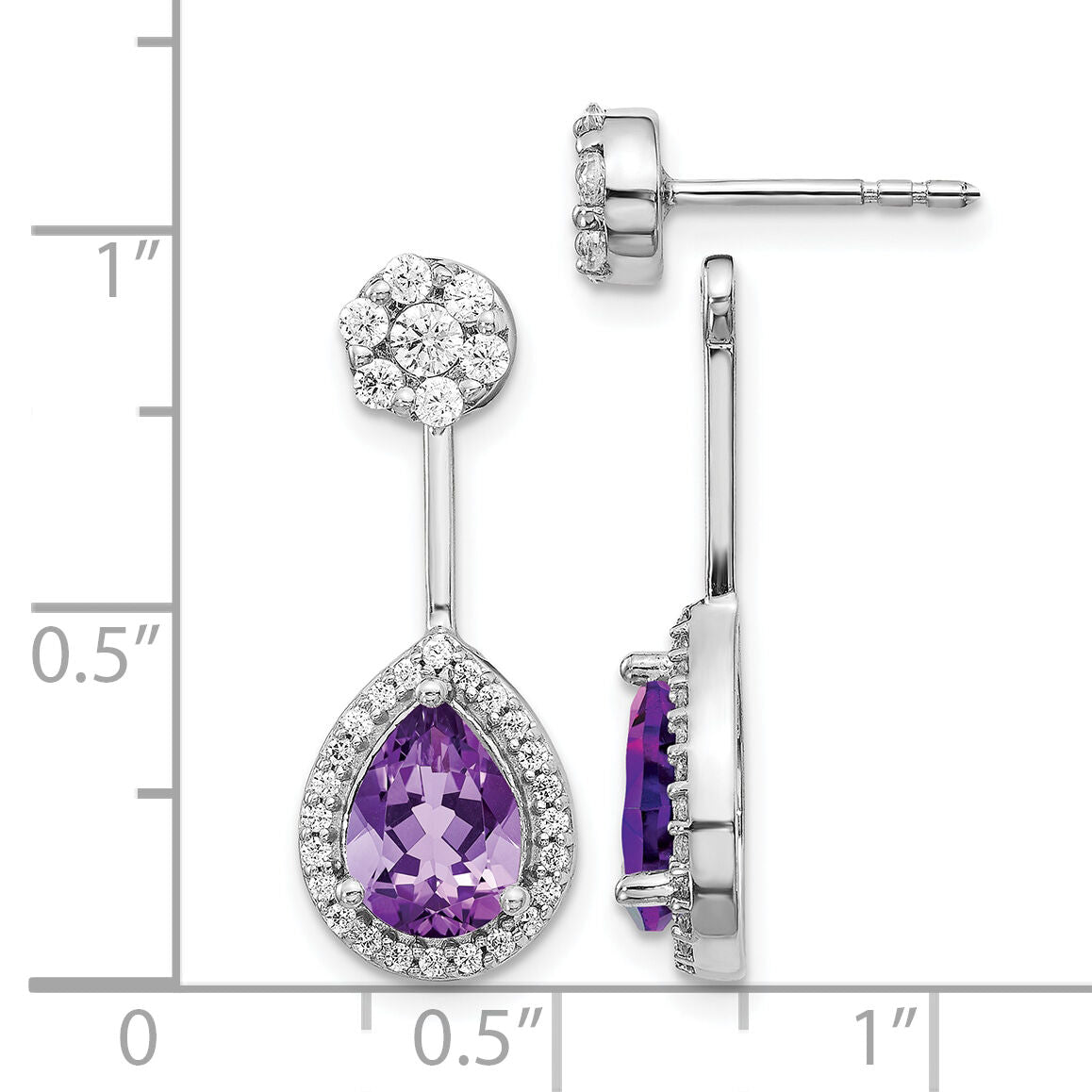 14k White Gold Diamond/Pear Amethyst Front/Back Earrings-EM4199-AM-062-WA