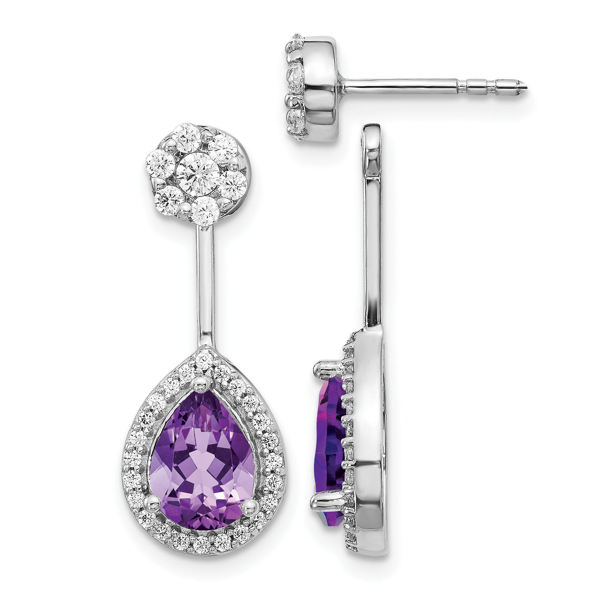 14k White Gold Diamond/Pear Amethyst Front/Back Earrings-EM4199-AM-062-WA