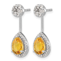 14k White Gold Diamond/Pear Citrine Front/Back Earrings-EM4199-CI-062-WA