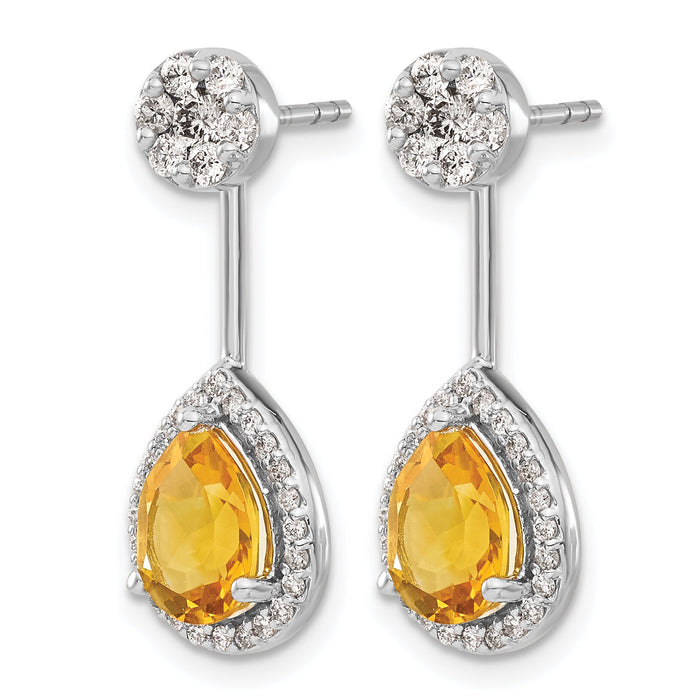 14k White Gold Diamond/Pear Citrine Front/Back Earrings-EM4199-CI-062-WA