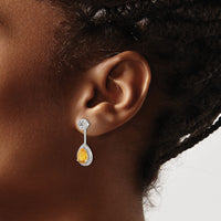 14k White Gold Diamond/Pear Citrine Front/Back Earrings-EM4199-CI-062-WA
