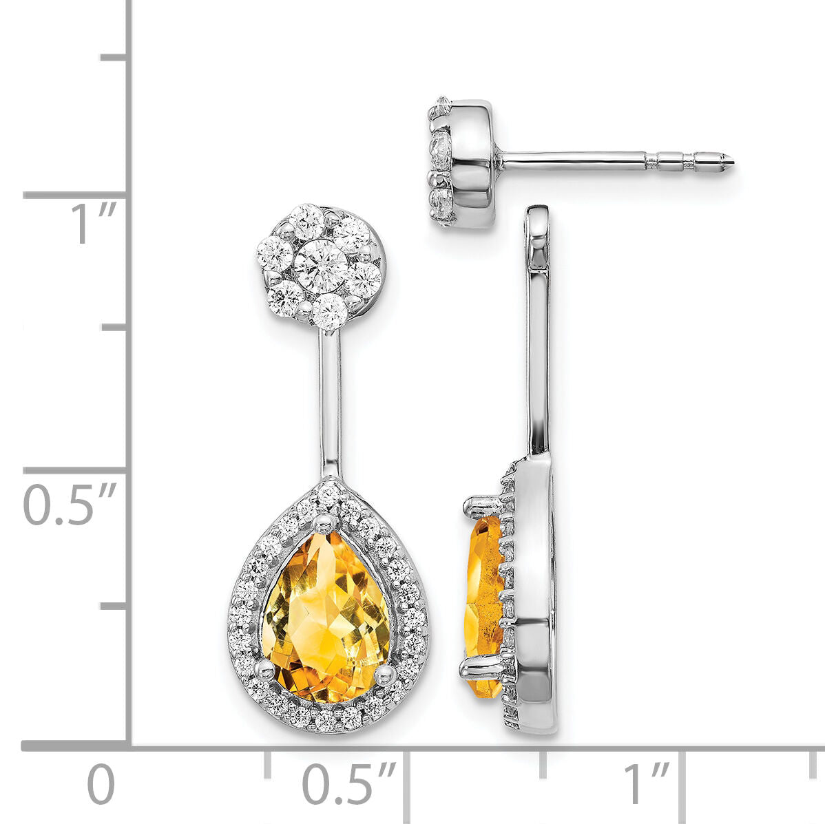 14k White Gold Diamond/Pear Citrine Front/Back Earrings-EM4199-CI-062-WA
