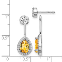 14k White Gold Diamond/Pear Citrine Front/Back Earrings-EM4199-CI-062-WA