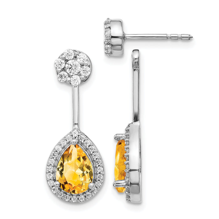 14k White Gold Diamond/Pear Citrine Front/Back Earrings-EM4199-CI-062-WA