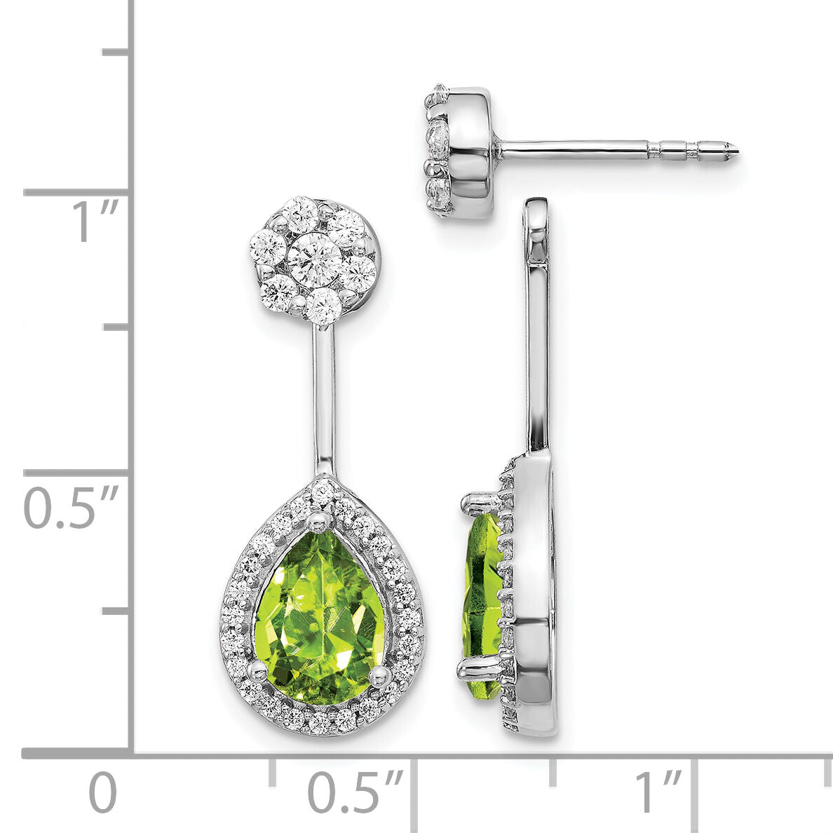 14k White Gold Diamond/Pear Peridot Front/Back Earrings-EM4199-PE-062-WA