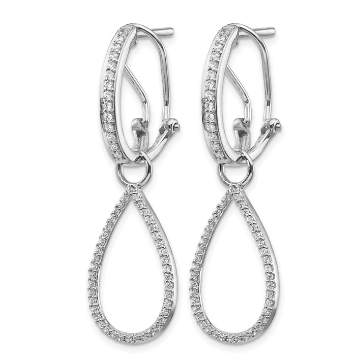 14k White Gold Diamond Teardrop Dangle Omega Back Earrings-EM4204-050-WA