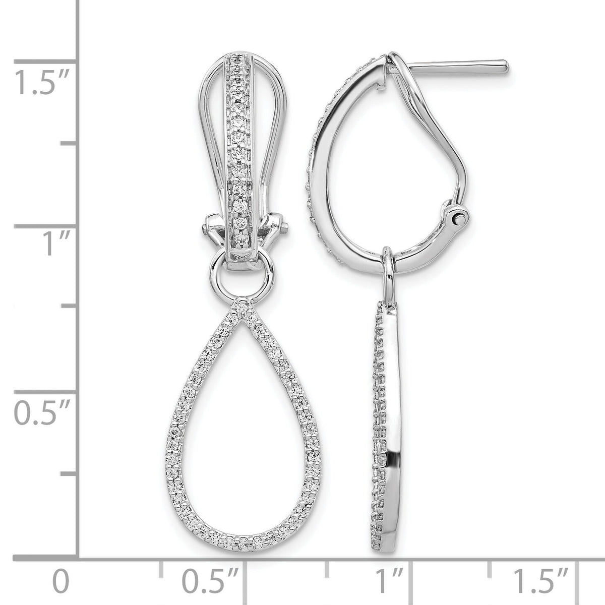 14k White Gold Diamond Teardrop Dangle Omega Back Earrings-EM4204-050-WA