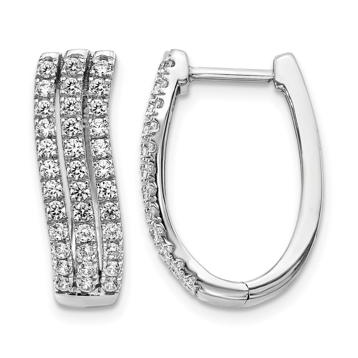 14k White Gold 3-row Diamond Hinged Hoop Earrings-EM4215-100-WA