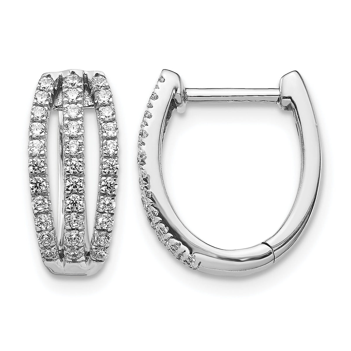 14k White Gold 3-row Diamond Hinged Hoop Earrings-EM4220-050-WA