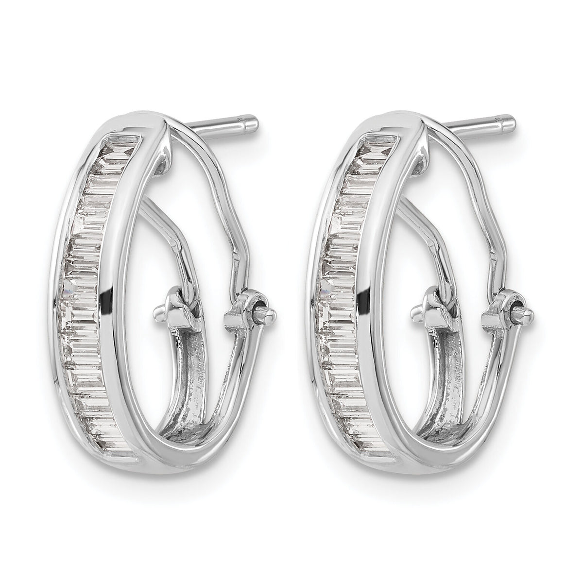 14k White Gold Baguette Diamond Omega Back Hoop Earrings-EM4224-050-WA