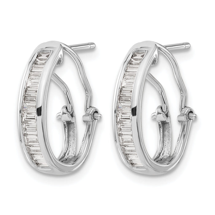 14k White Gold Baguette Diamond Omega Back Hoop Earrings-EM4224-050-WA
