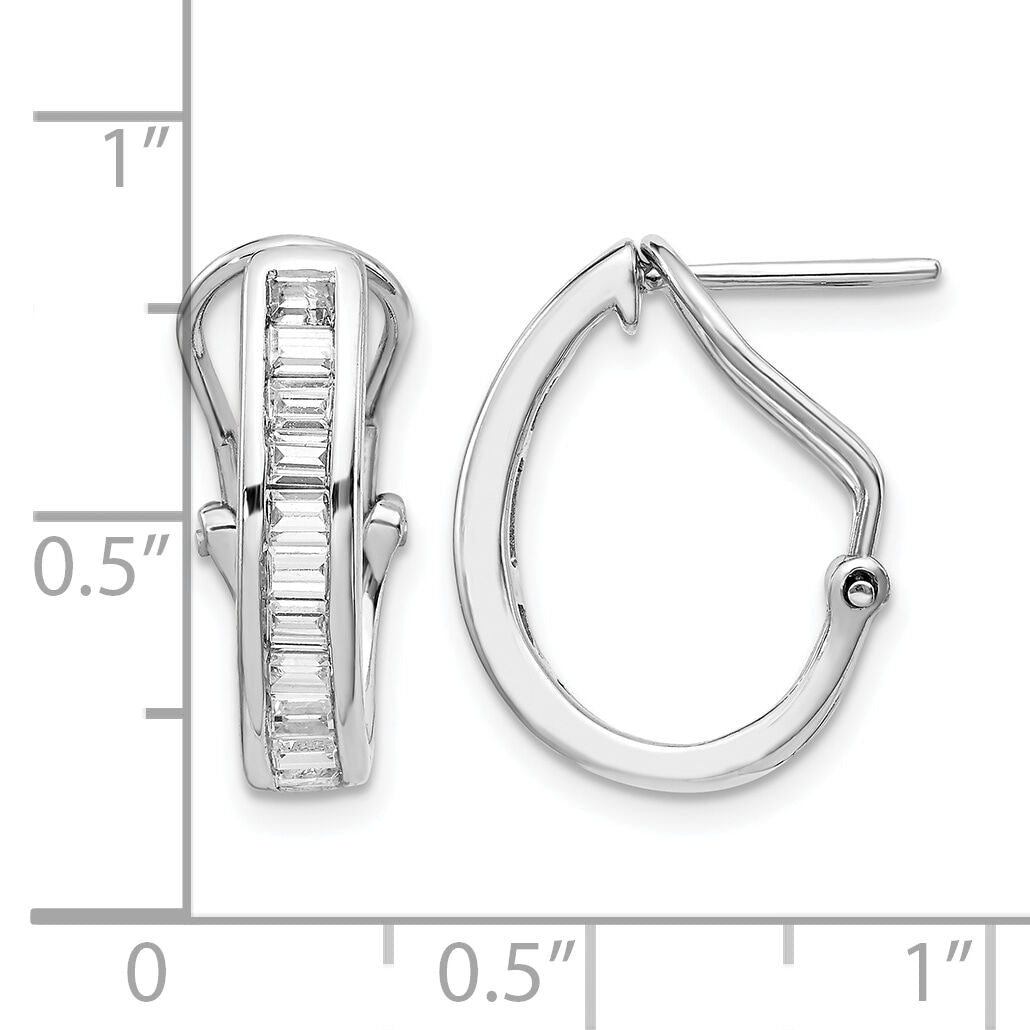 14k White Gold Baguette Diamond Omega Back Hoop Earrings-EM4224-050-WA