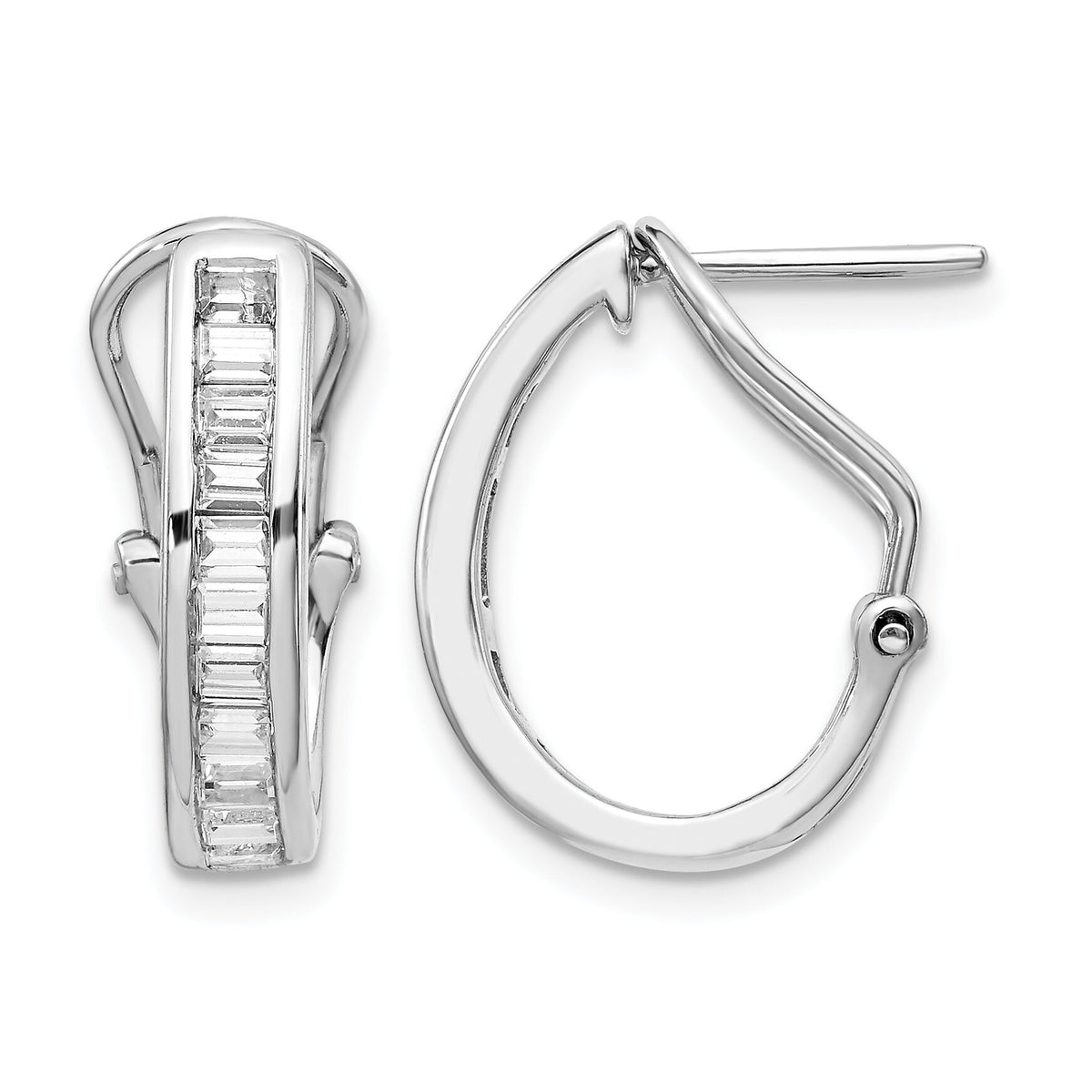 14k White Gold Baguette Diamond Omega Back Hoop Earrings-EM4224-050-WA