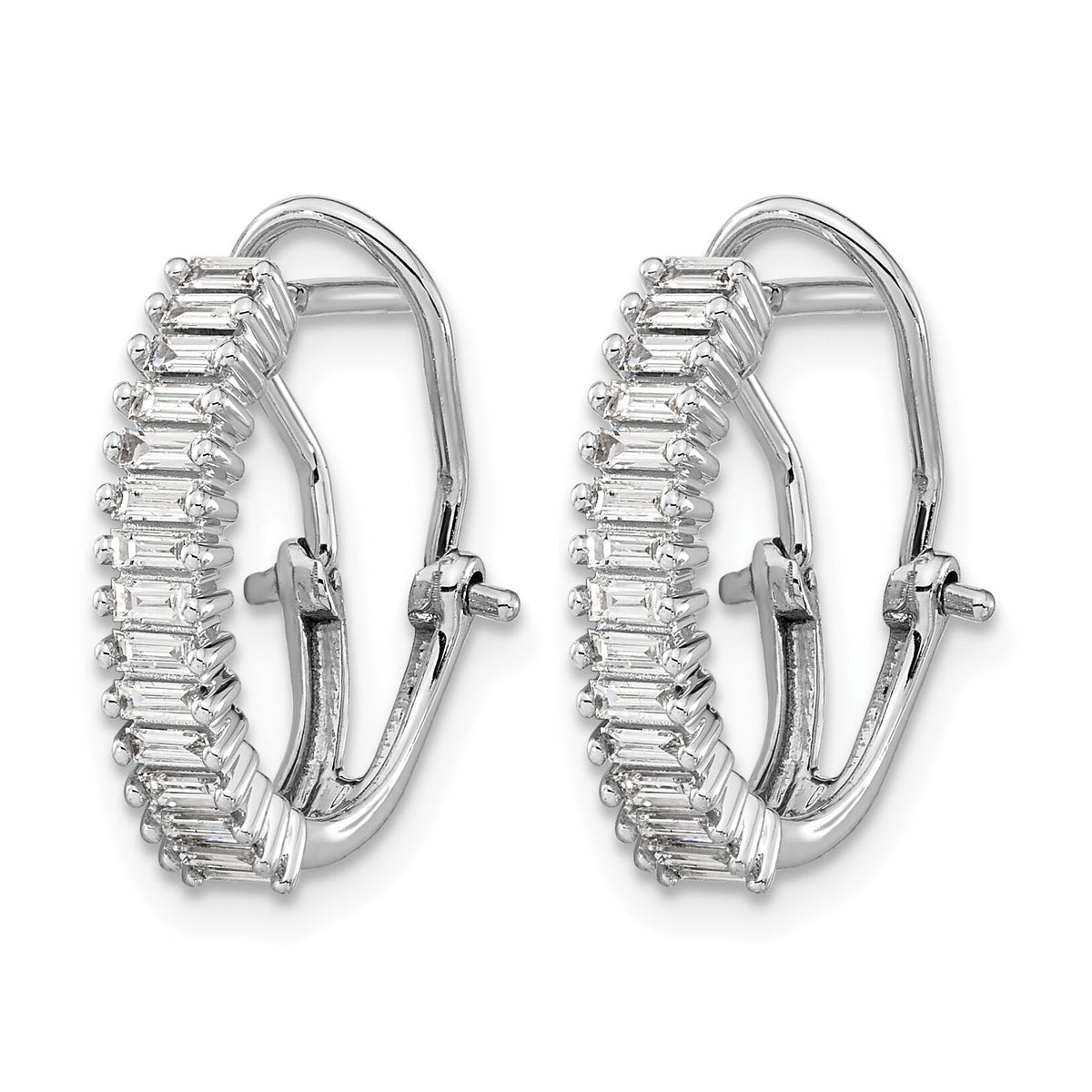 14k White Gold Baguette Diamond Omega Back Hoop Earrings-EM4225-050-WA