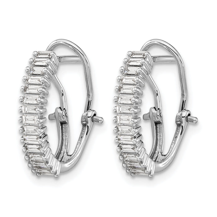 14k White Gold Baguette Diamond Omega Back Hoop Earrings-EM4225-050-WA
