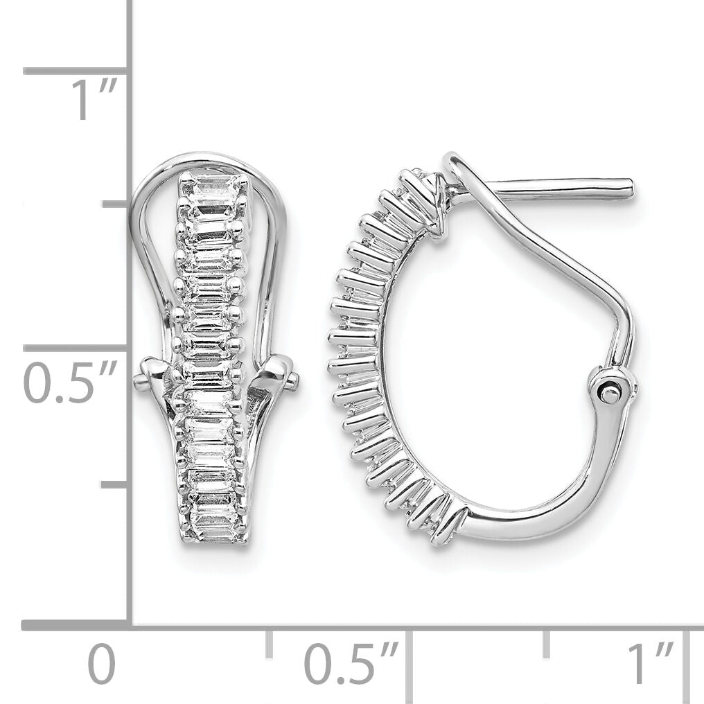14k White Gold Baguette Diamond Omega Back Hoop Earrings-EM4225-050-WA