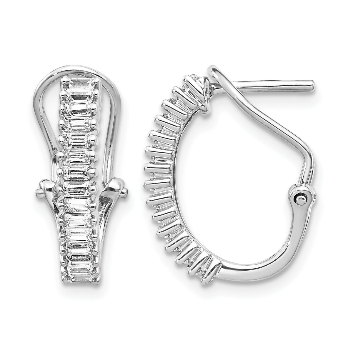 14k White Gold Baguette Diamond Omega Back Hoop Earrings-EM4225-050-WA