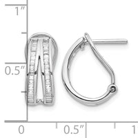 14k White Gold 2-row Baguette Diamond Omega Back Hoop Earrings-EM4226-050-WA