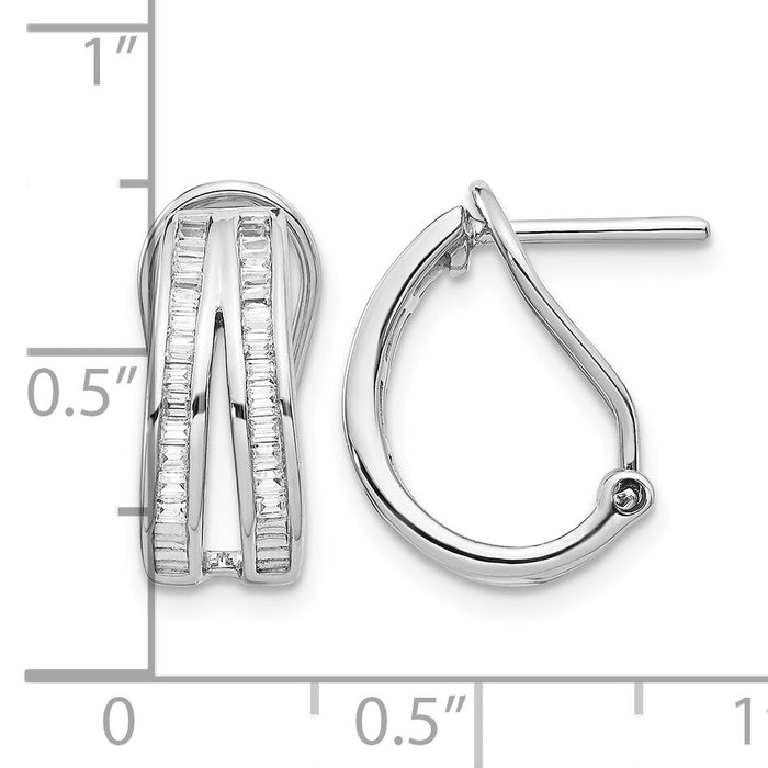 14k White Gold 2-row Baguette Diamond Omega Back Hoop Earrings-EM4226-050-WA