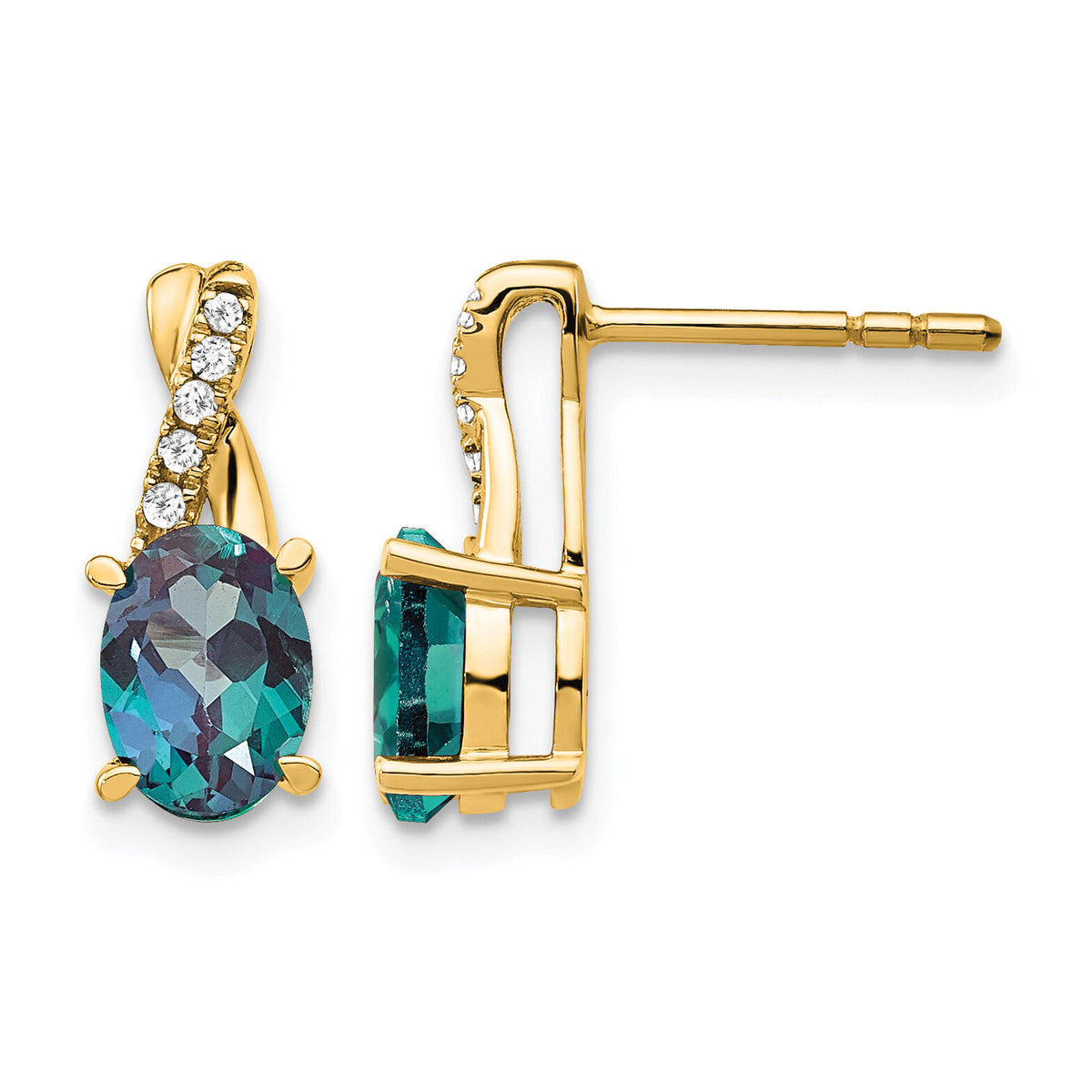 14K Created Alexandrite and Diamond Earrings-EM4235-CA-006-YA