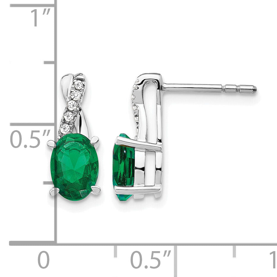14K White Gold Created Emerald and Diamond Earrings-EM4235-CEM-006-WA