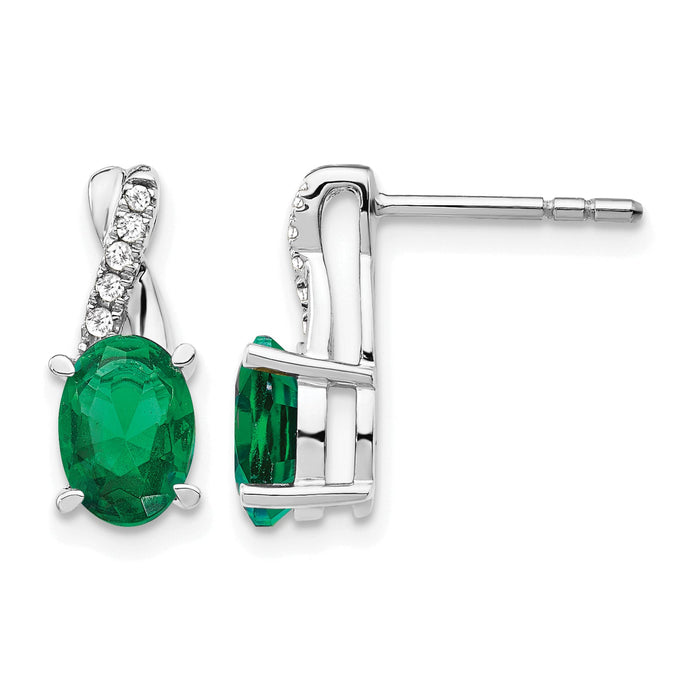 14K White Gold Created Emerald and Diamond Earrings-EM4235-CEM-006-WA