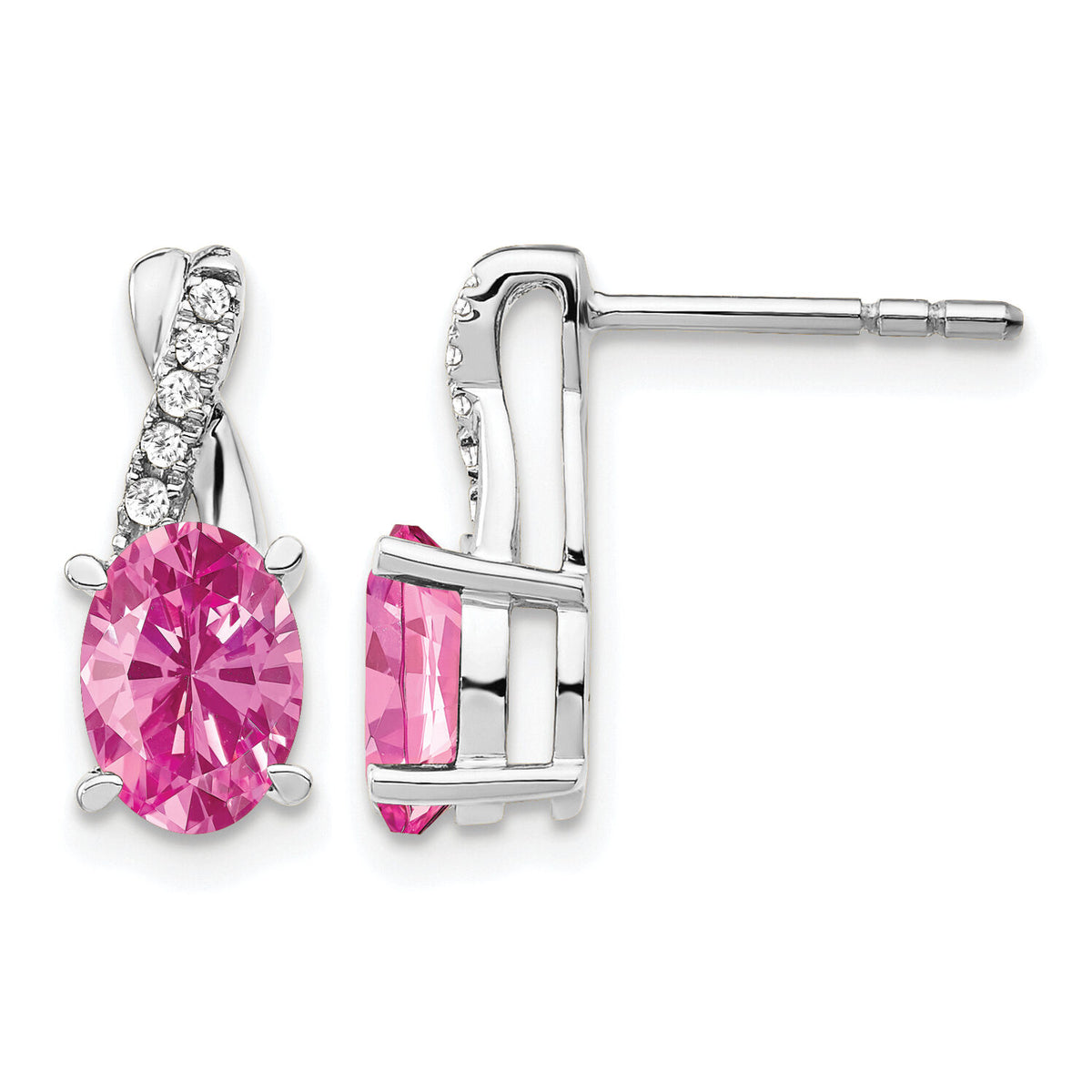 14K White Gold Created Pink Sapphire and Diamond Earrings-EM4235-CPS-006-WA