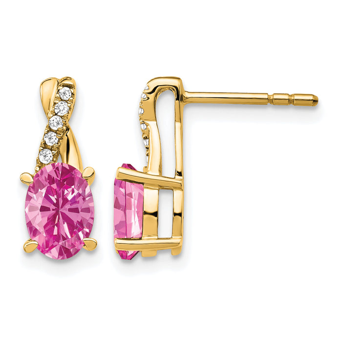 14K Created Pink Sapphire and Diamond Earrings-EM4235-CPS-006-YA