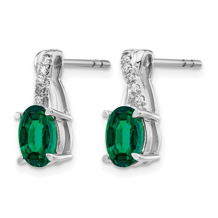 14k White Gold Created Emerald and Diamond Earrings-EM4235-EM-006-WA