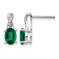 14k White Gold Created Emerald and Diamond Earrings-EM4235-EM-006-WA